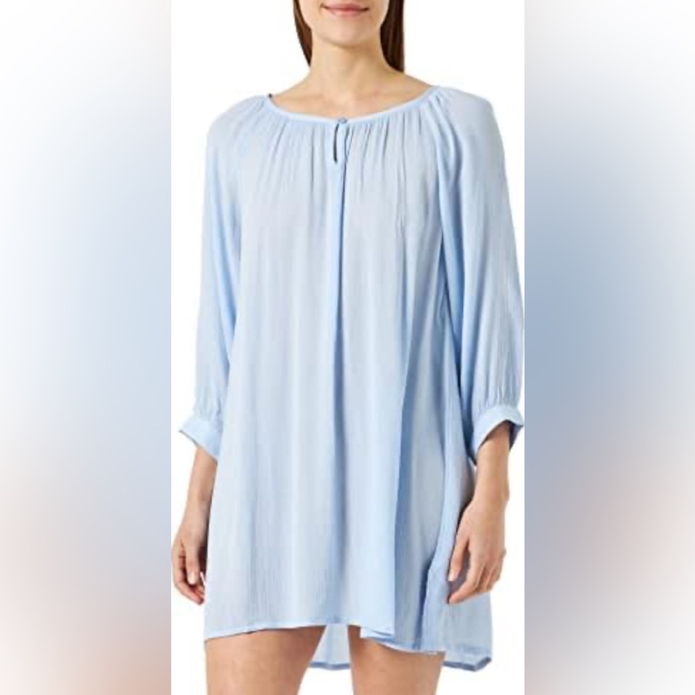 Kaffe Light Blue 100% Viscose Gathered Tunic Dress Size 36 / S